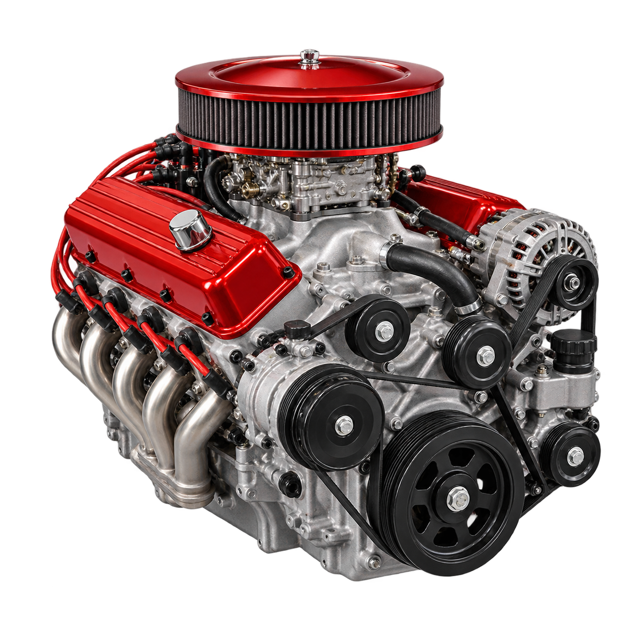 Motor plateado con detalles rojos